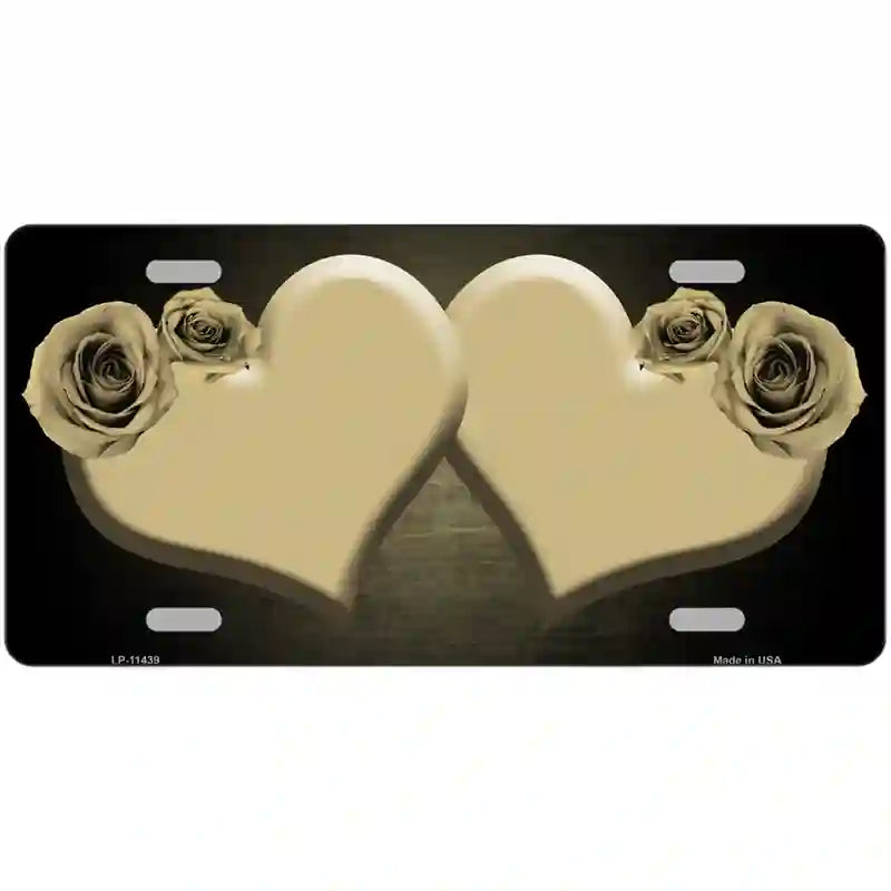 Hearts Over Roses In Gold Novelty License Plate 12" x 6" (LP)