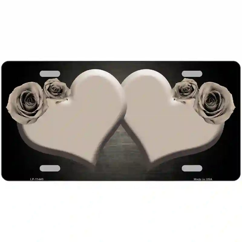 Hearts Over Roses In Tan Novelty License Plate 12" x 6" (LP)
