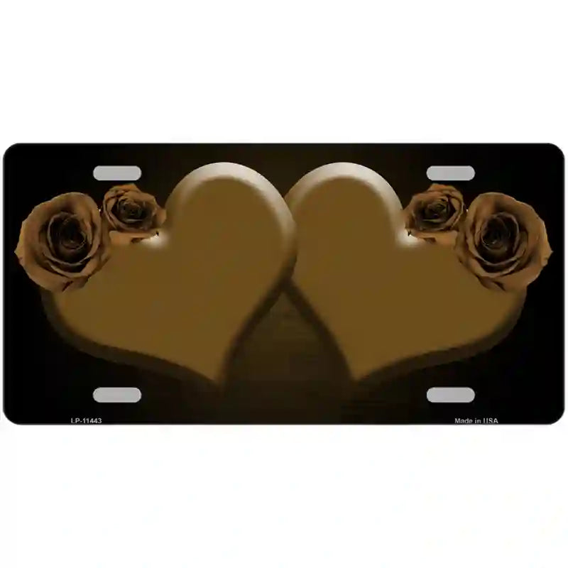 Hearts Over Roses In Brown Novelty License Plate 12" x 6" (LP)