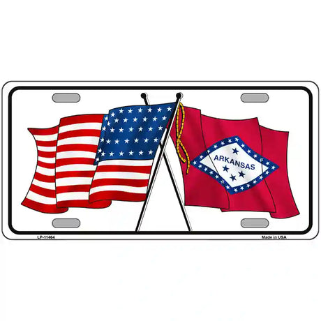 Arkansas Crossed US Flag License Plate 12" x 6" (LP)