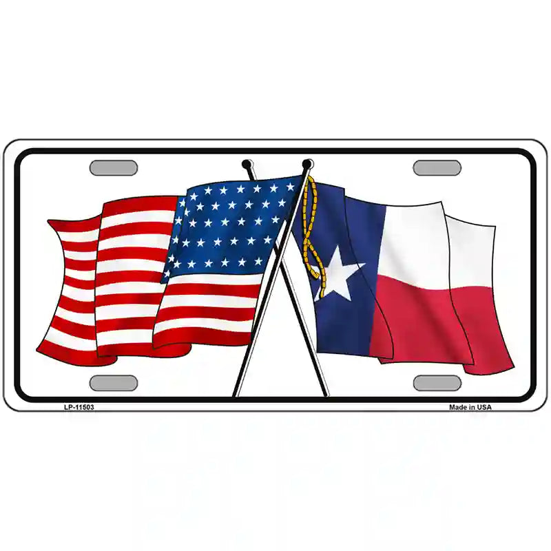 Texas Crossed US Flag License Plate 12" x 6" (LP)