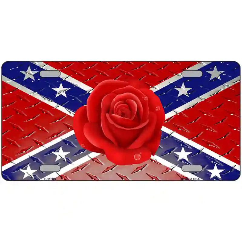 Confederate Flag With Red Rose Novelty License Plate 12" x 6" (LP)