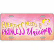 Princess and Unicorn Novelty Metal License Plate 12" x 6" (LP)