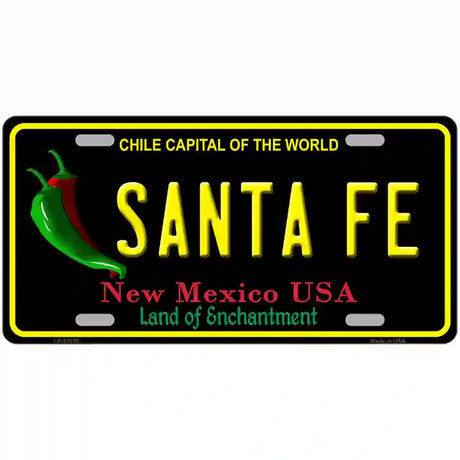 Santa Fe Black New Mexico Novelty Metal License Plate 12" x 6" (LP)