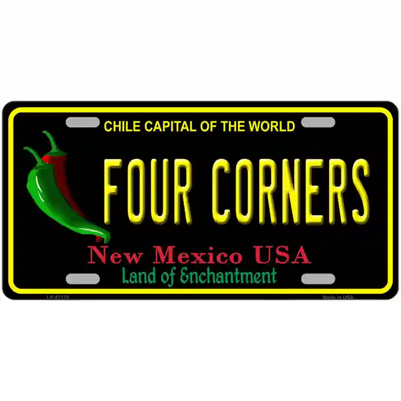 Four Corners New Mexico Black Novelty Metal License Plate 12" x 6" (LP)