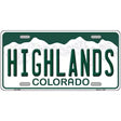 Highlands Colorado Novelty Metal License Plate 12" x 6" (LP)