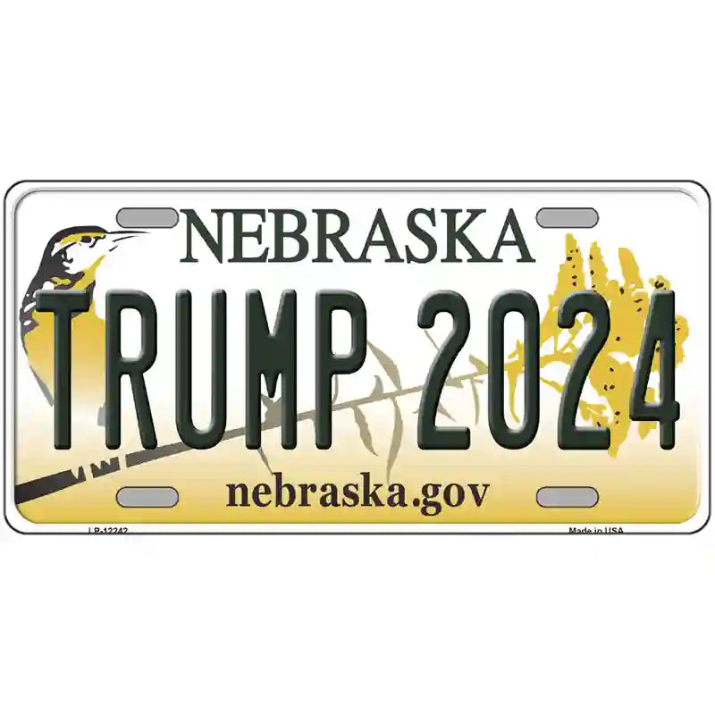 Trump 2024 Nebraska Novelty Metal License Plate 12" x 6" (LP)