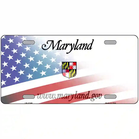 Maryland with American Flag Novelty Metal License Plate 12" x 6" (LP)