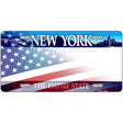 New York with American Flag Novelty Metal License Plate 12" x 6" (LP)