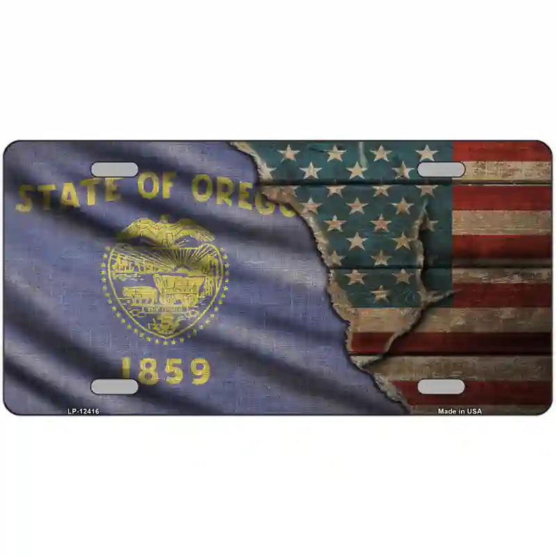 Oregon/American Flag Novelty Metal License Plate 12" x 6" (LP)