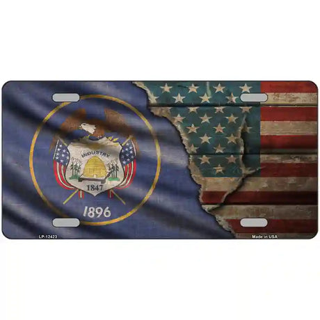 Utah/American Flag Novelty Metal License Plate 12" x 6" (LP)