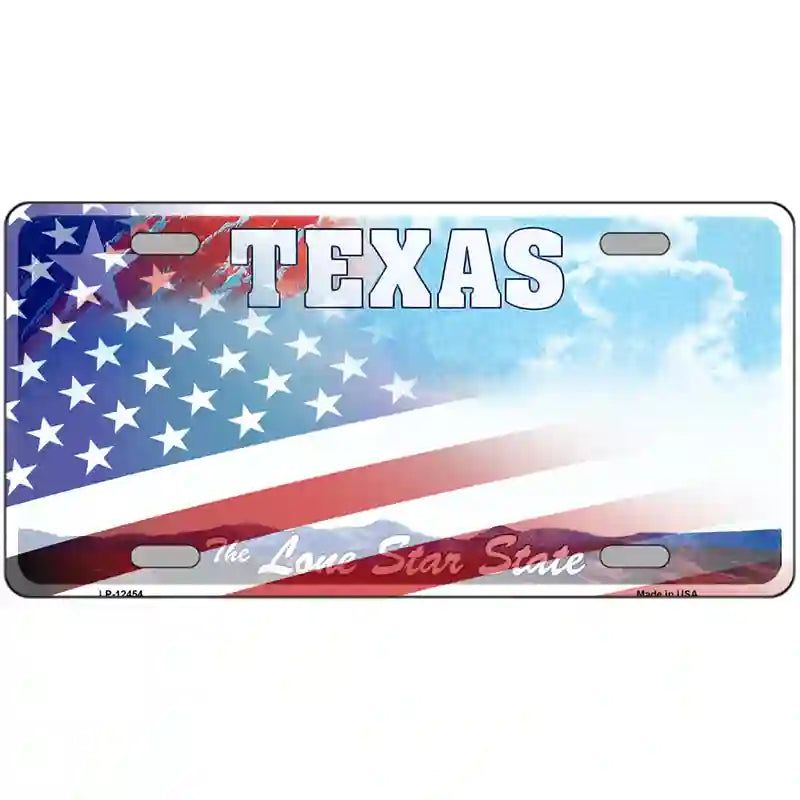 Texas Lone Star Plate American Flag Novelty Metal License Plate 12" x 6" (LP)