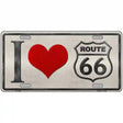 I Love Route 66 Novelty Metal License Plate 12" x 6" (LP)