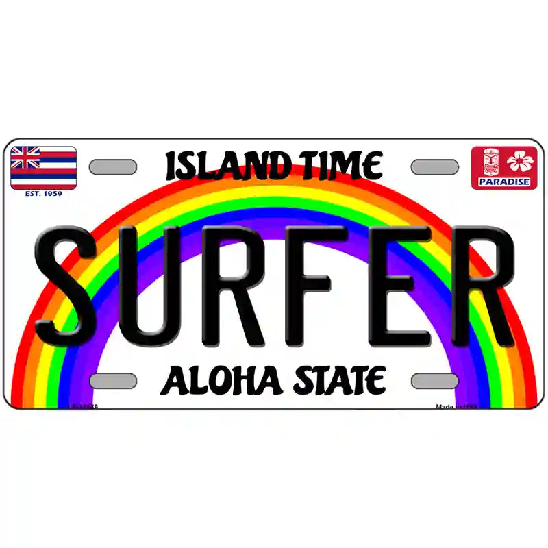 Surfer Hawaii Novelty Metal License Plate 12" x 6" (LP)