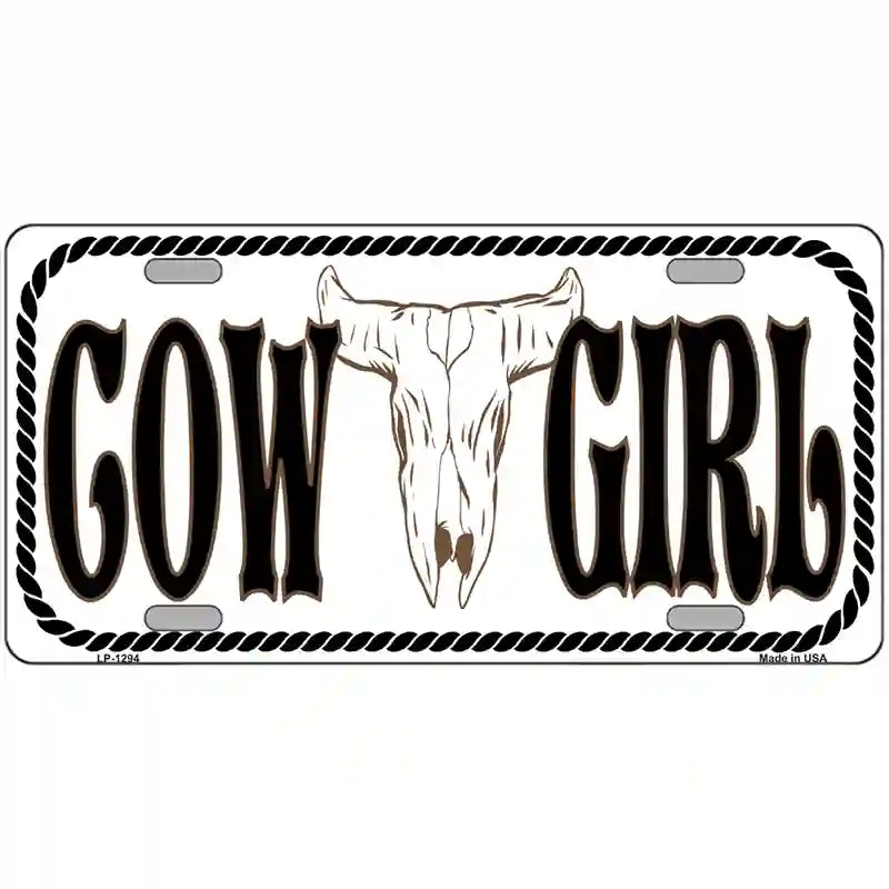 Cowgirl with Cow Skull Novelty Metal License Plate 12" x 6" (LP)