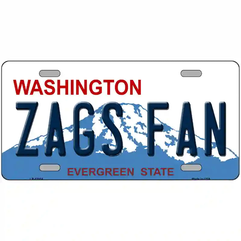 Zags Fan Novelty Metal License Plate 12" x 6" (LP)