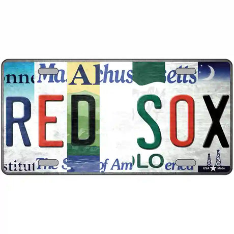 Red Sox Strip Art Novelty Metal License Plate Tag 12" x 6" (LP)