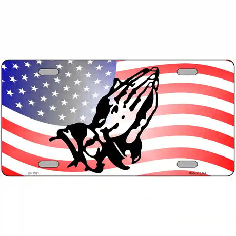 American Flag Praying Hands Novelty Metal License Plate 12" x 6" (LP)