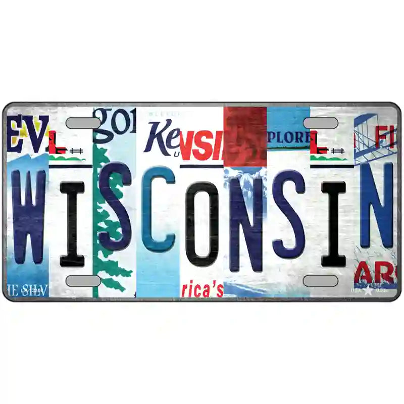 Wisconsin Strip Art Novelty Metal License Plate Tag 12" x 6" (LP)