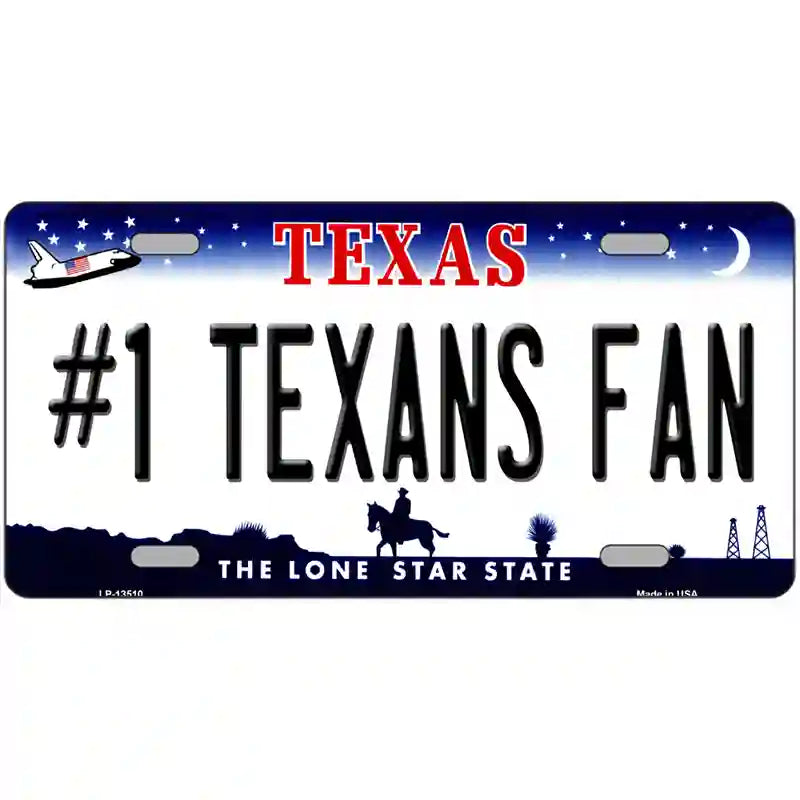 Number 1 Texans Fan Novelty Metal License Plate Tag 12" x 6" (LP)