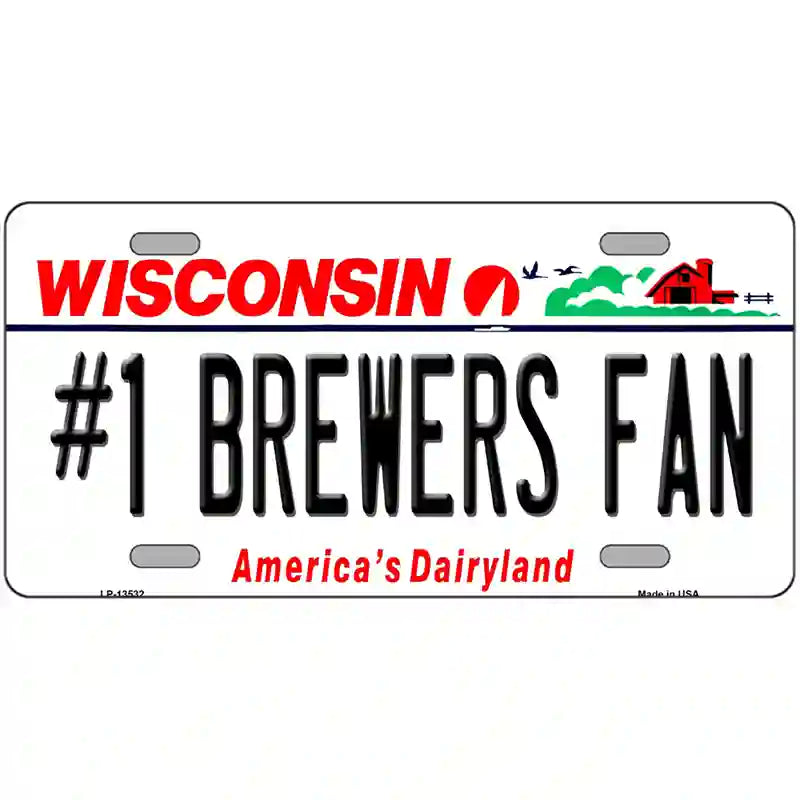 Number 1 Brewers Fan Novelty Metal License Plate Tag 12" x 6" (LP)