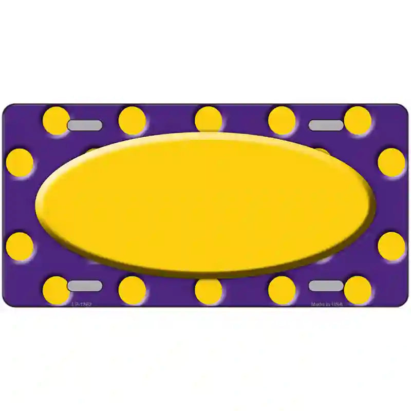 Yellow Purple Polka Dot Center Oval Metal Novelty License Plate