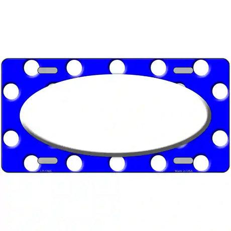 White Royal Blue Polka Dot Center Oval Metal Novelty License Plate 12" x 6" (LP)