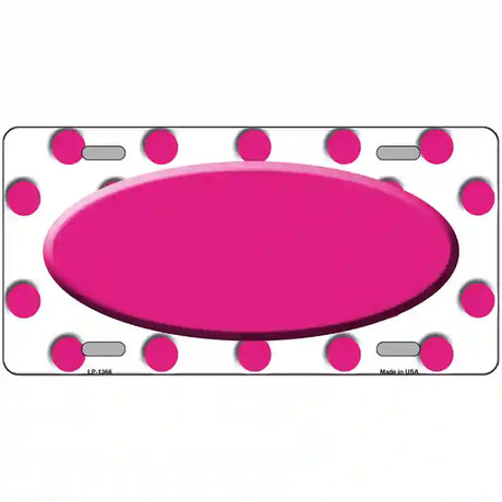 Hot Pink White Polka Dot Center Oval Metal Novelty License Plate 12" x 6" (LP)