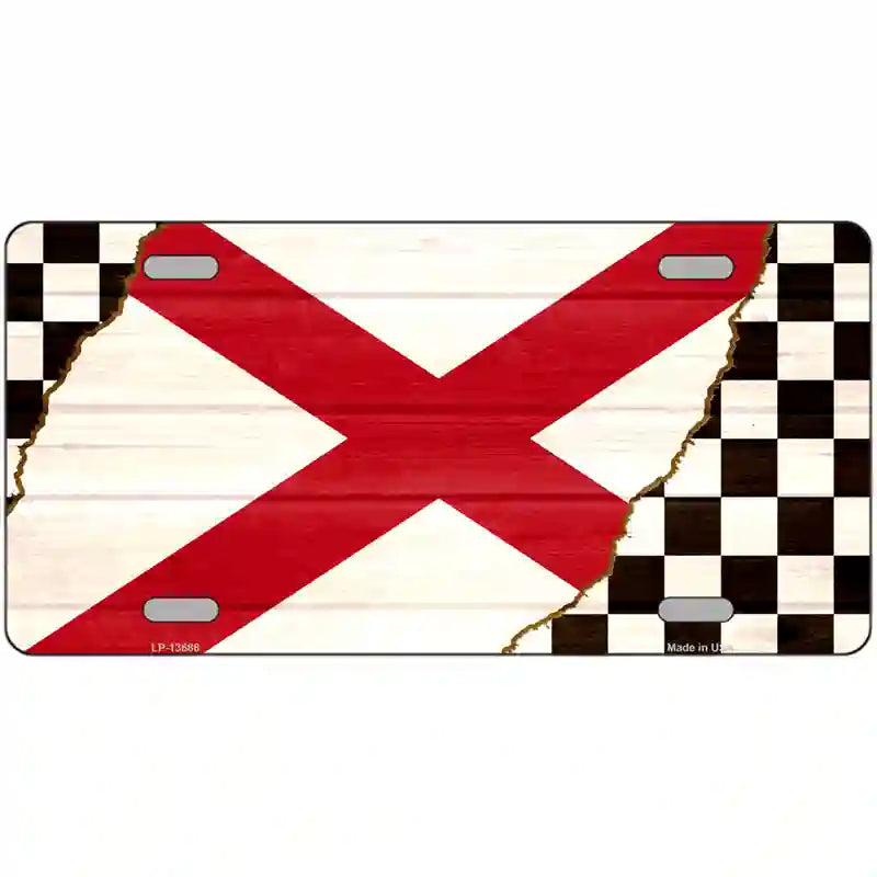 Alabama Racing Flag Novelty Metal License Plate Tag 12" x 6" (LP)