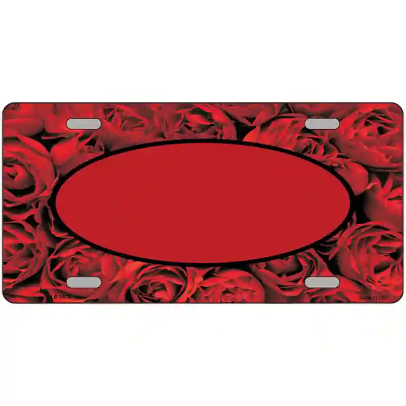 Red Roses With Red Center Oval Metal Novelty License Plate 12" x 6" (LP)