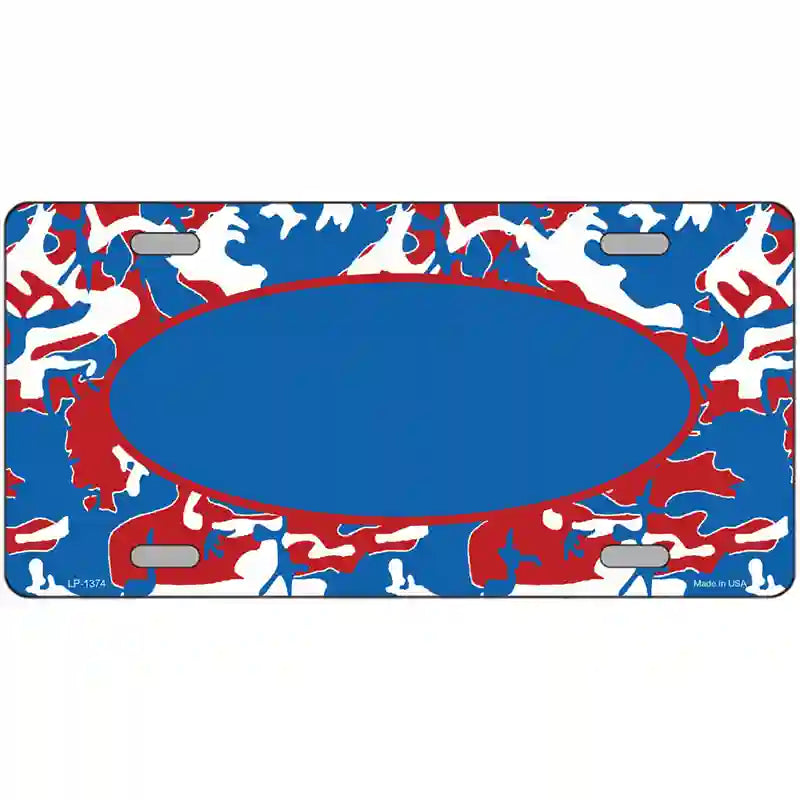 Patriotic Camouflage With Blue Center Oval Metal Novelty License Plate 12" x 6" (LP)