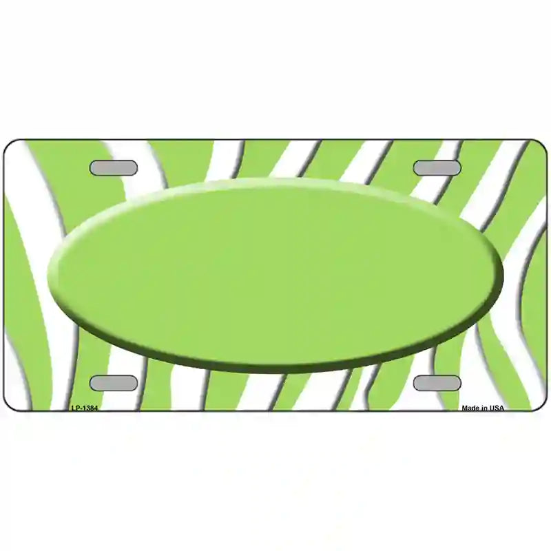 Lime Green White Zebra Center Oval Metal Novelty License Plate 12" x 6" (LP)