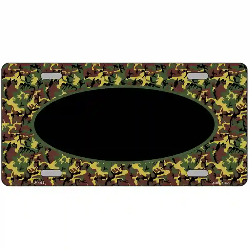 Green Camo Oval With Black Oval Center Metal Novelty License Plate