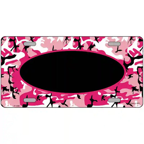 Pink Camo With Black Center Oval Metal Novelty License Plate 12" x 6" (LP)