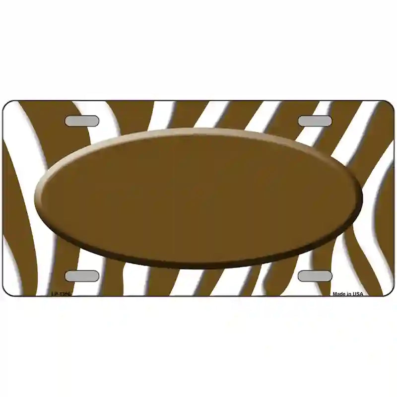 Brown White Zebra Center Oval Metal Novelty License Plate