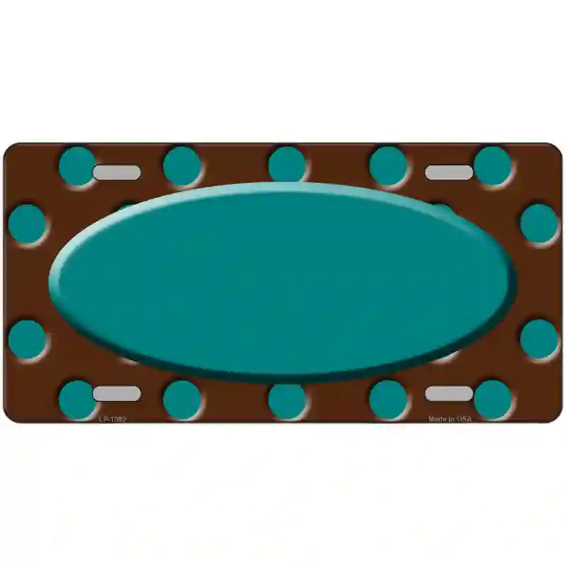 Teal Brown Polka Dot Center Oval Metal Novelty License Plate