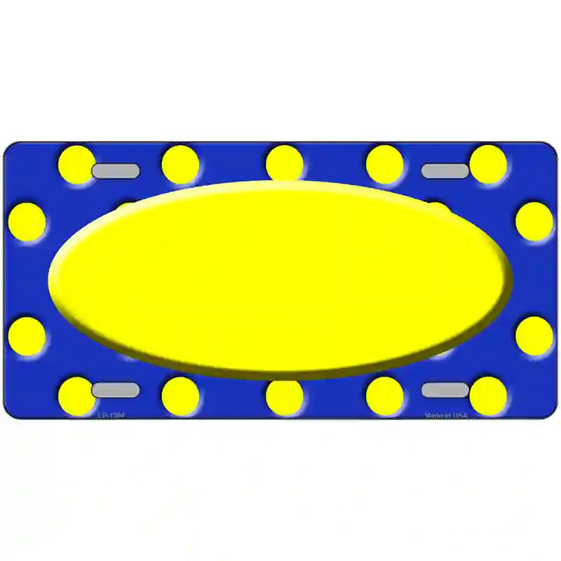 Yellow Royal Blue Polka Dot Center Oval Metal Novelty License Plate 12" x 6" (LP)