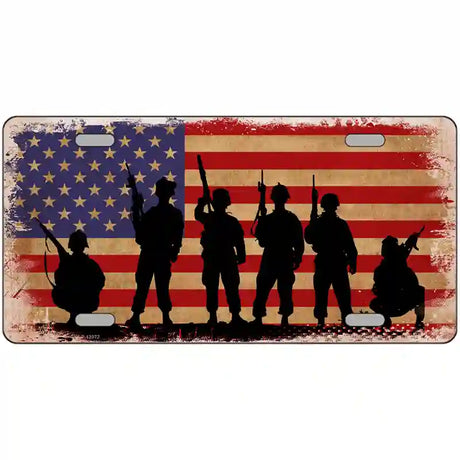 Military Soldiers American Flag Novelty Metal License Plate Tag 12" x 6" (LP)