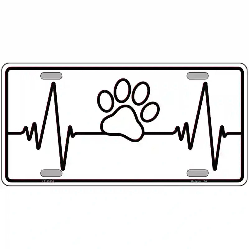 Paw Print Heart Beat Novelty Metal License Plate Tag 12" x 6" (LP)