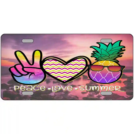 Peace Love Summer Pineapple Beach Novelty Metal License Plate 12" x 6" (LP)