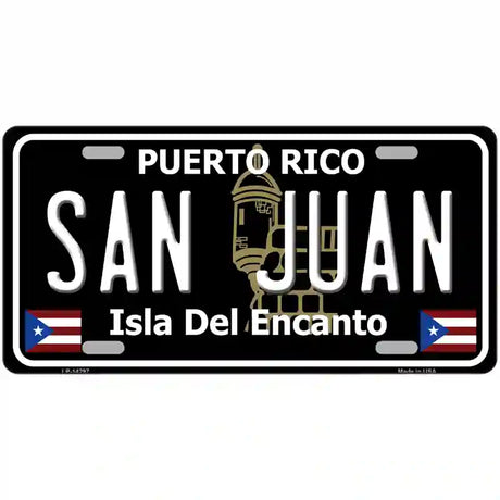 San Juan Puerto Rico Black Novelty Metal License Plate 12" x 6" (LP)