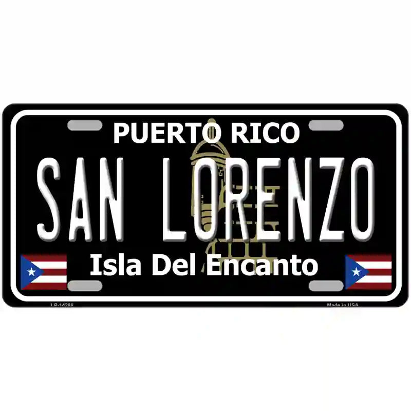 San Lorenzo Puerto Rico Black Novelty Metal License Plate 12" x 6" (LP)