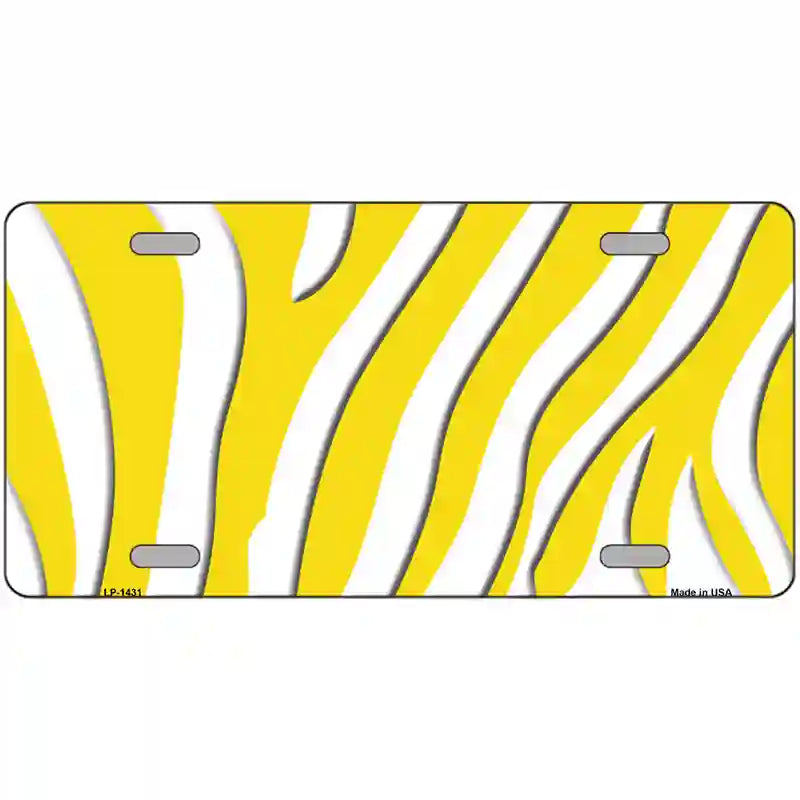 Yellow White Zebra Metal Novelty License Plate 12" x 6" (LP)