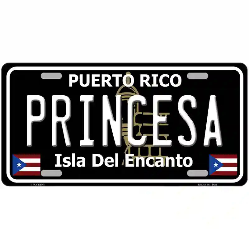 Princesa Puerto Rico Black Novelty Metal License Plate 12" x 6" (LP)