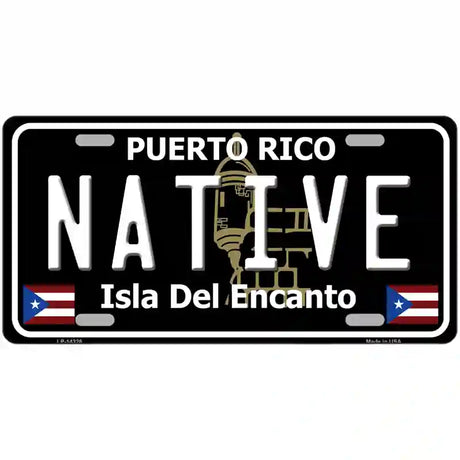 Native Puerto Rico Black Novelty Metal License Plate 12" x 6" (LP)