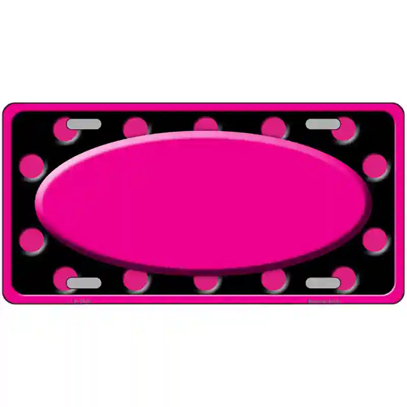 Pink Black Polka Dots Pink Frame And Center Oval Metal Novelty License Plate 12" x 6" (LP)