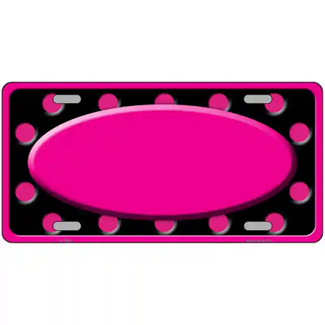 Pink Black Polka Dots Pink Frame And Center Oval Metal Novelty License Plate 12" x 6" (LP)