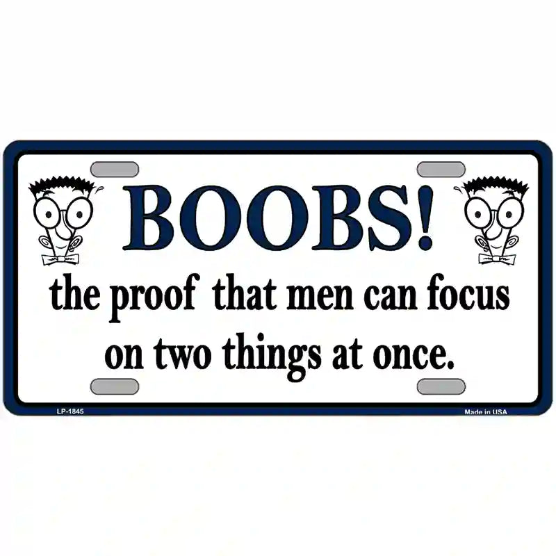 Boobs Proof Metal Novelty License Plate 12" x 6" (LP)