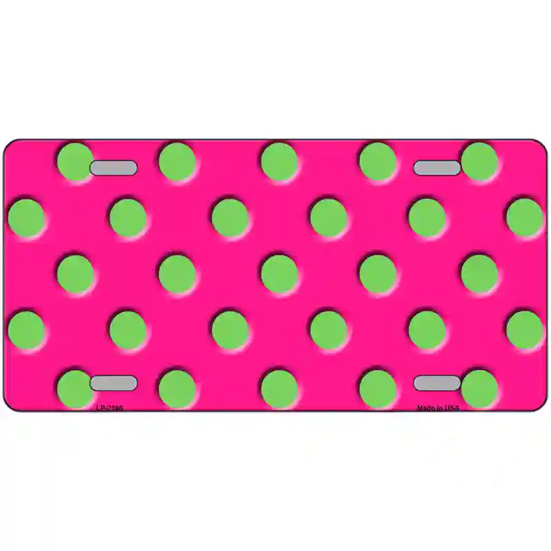 Lime Green Polka Dots Hot Pink Metal Novelty License Plate 12" x 6" (LP)