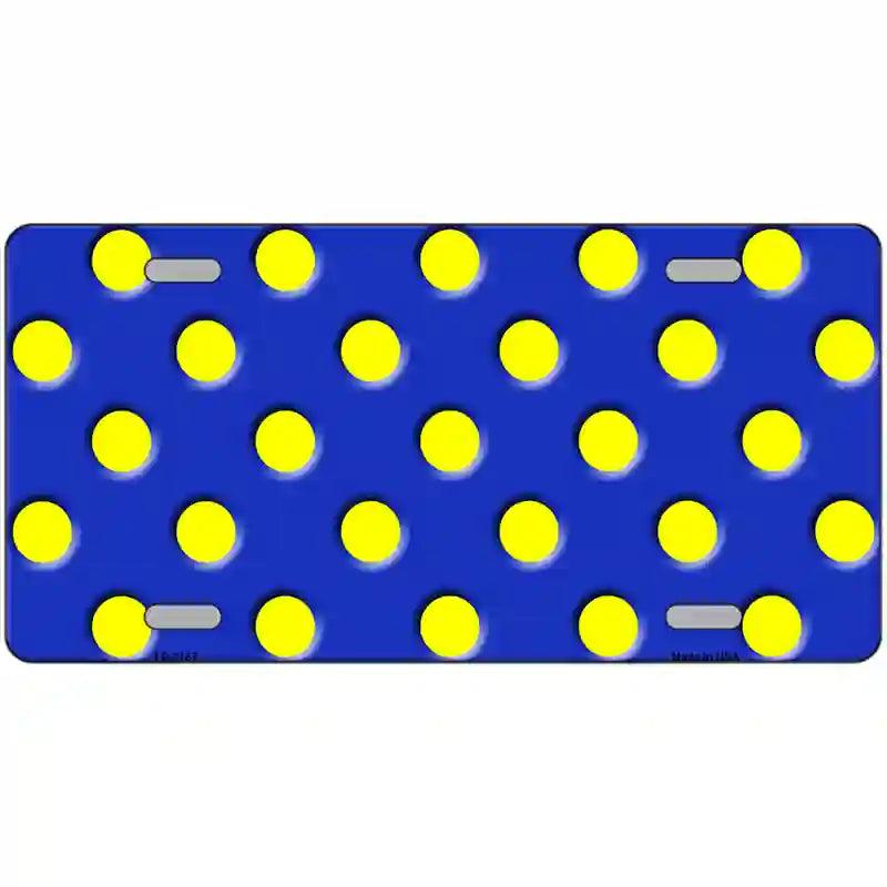 Yellow Polka Dots Royal Blue Metal Novelty License Plate 12" x 6" (LP)